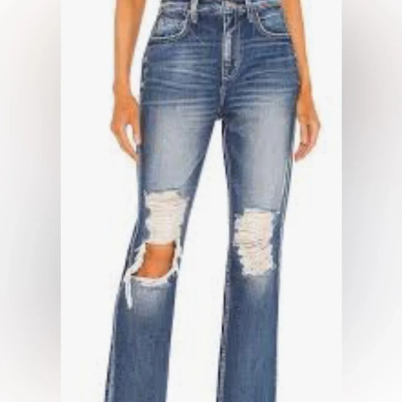 L’Agence Ezra Distressed Straight Leg Newberry Wash Jeans - Picture 1 of 8